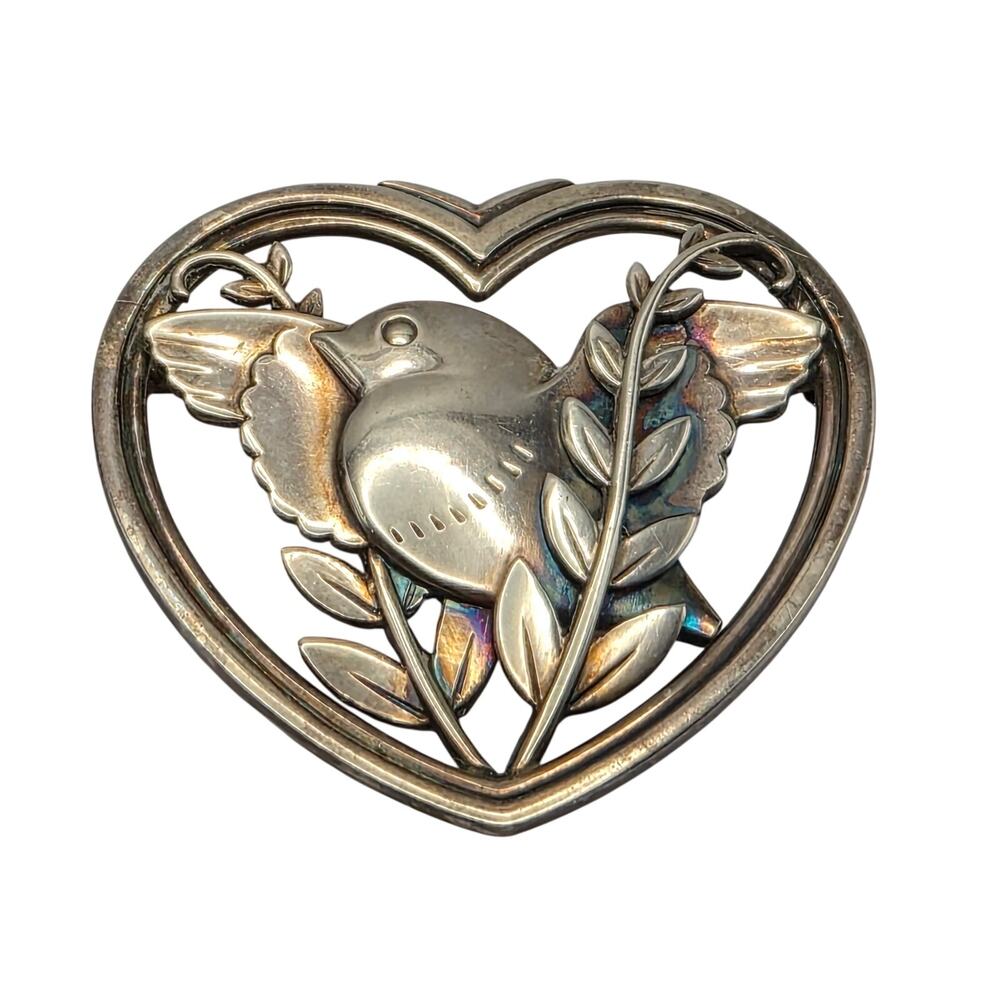 Vintage Georg Jensen Sterling Silver Bird Heart Brooch Denmark 239